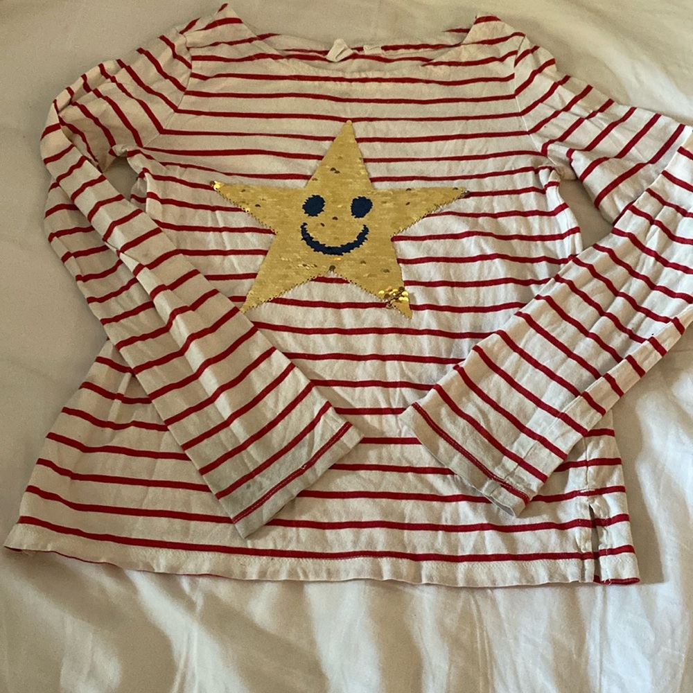 Gap red striped long sleeve flippy sequin tee